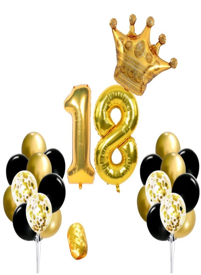 FI - FLICK IN 28 pcs 18th Birthday Decorations for Boys 18 Birthday Decorations for Girls Kit Metallic Confetti Balloons Bunches Number 18 Foil Balloon Decoration for Bday (Pack of 28,Gold & Black) - Image 1